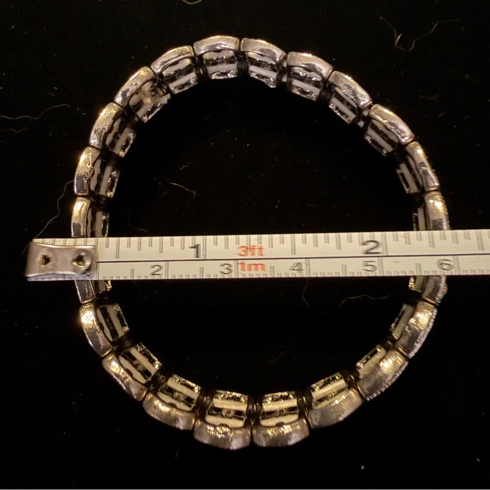 Vintage Silver Tone Rhinestone Stretch Link Bracelet - Picture 5 of 5